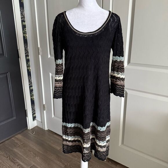 Missoni Black Open Knit Wool Sweater Dress with Chevron Trim Size IT 44 US 8 - Picture 1 of 11